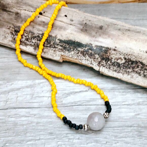 Boho Chic Beaded Choker Necklace, Quartz Dainty Statement Adjustable - Picture 1 of 6